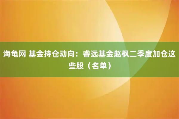 海龟网 基金持仓动向：睿远基金赵枫二季度加仓这些股（名单）